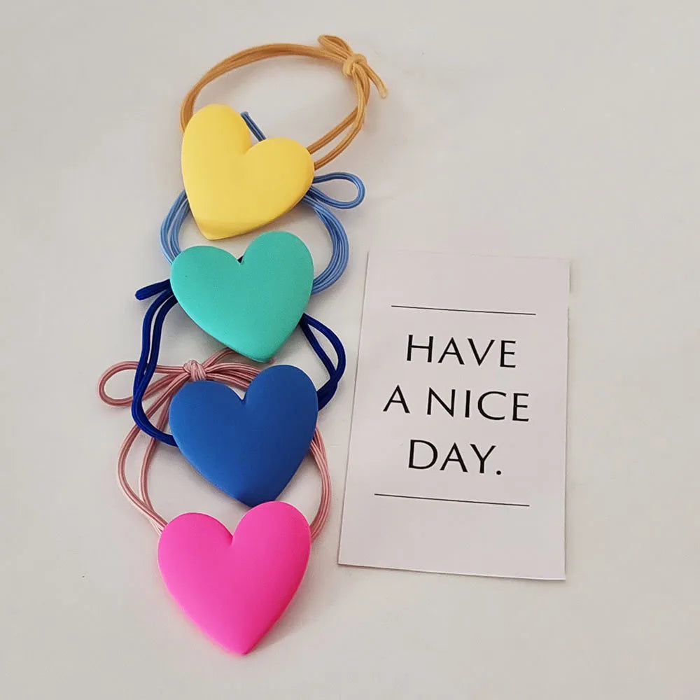 Heart-Shaped Colored Girl's Hair Ties (4-Piece)