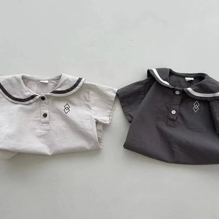 Short Sleeve Navy Collar Tops & Shorts Set