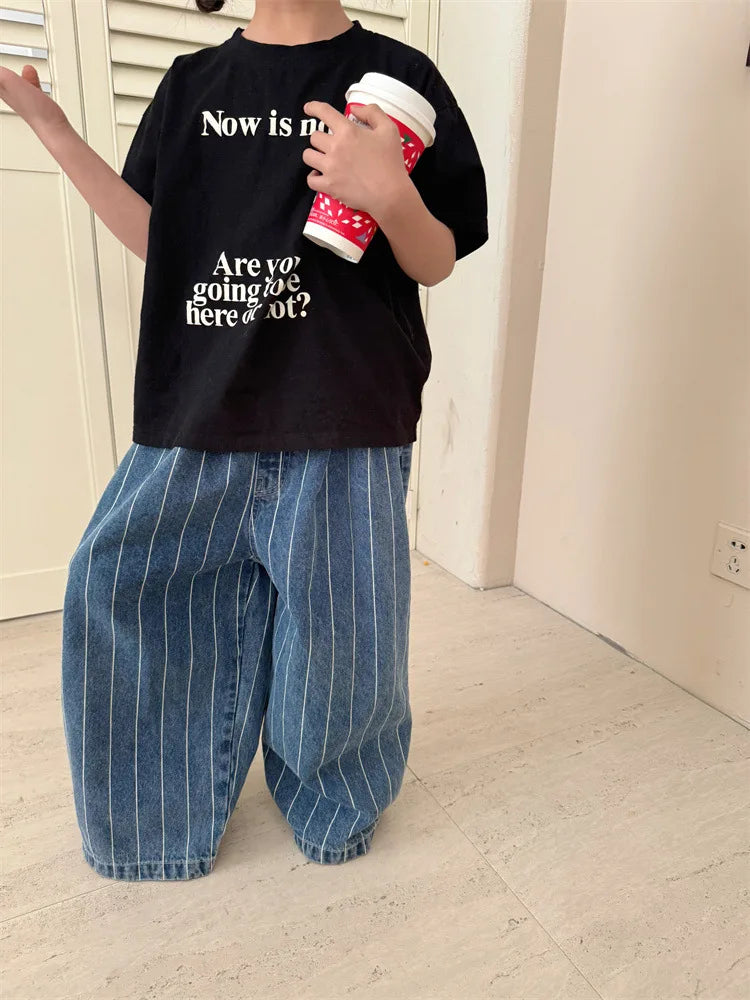 Striped Wide Leg Denim Pants