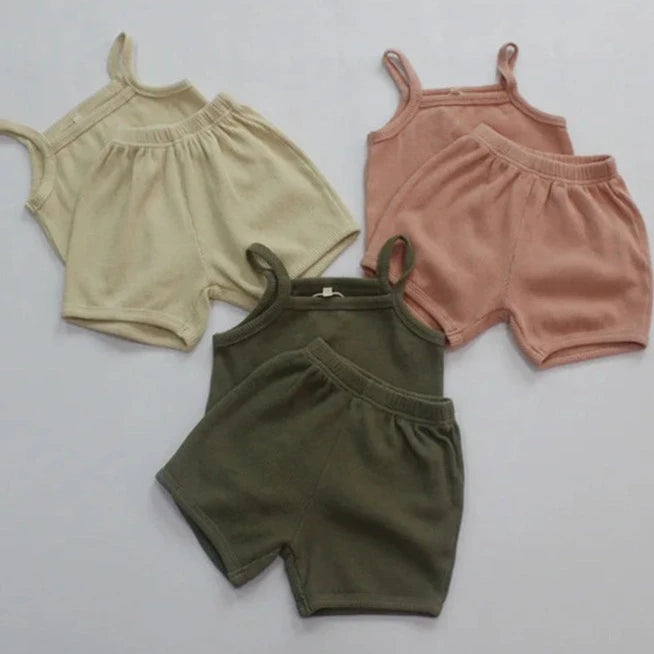 Solid Sleeveless Tank and Shorts Set