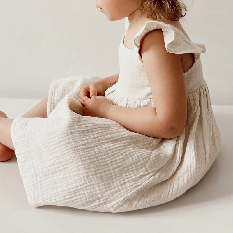 Sleeveless Muslin Girls Lined Dress
