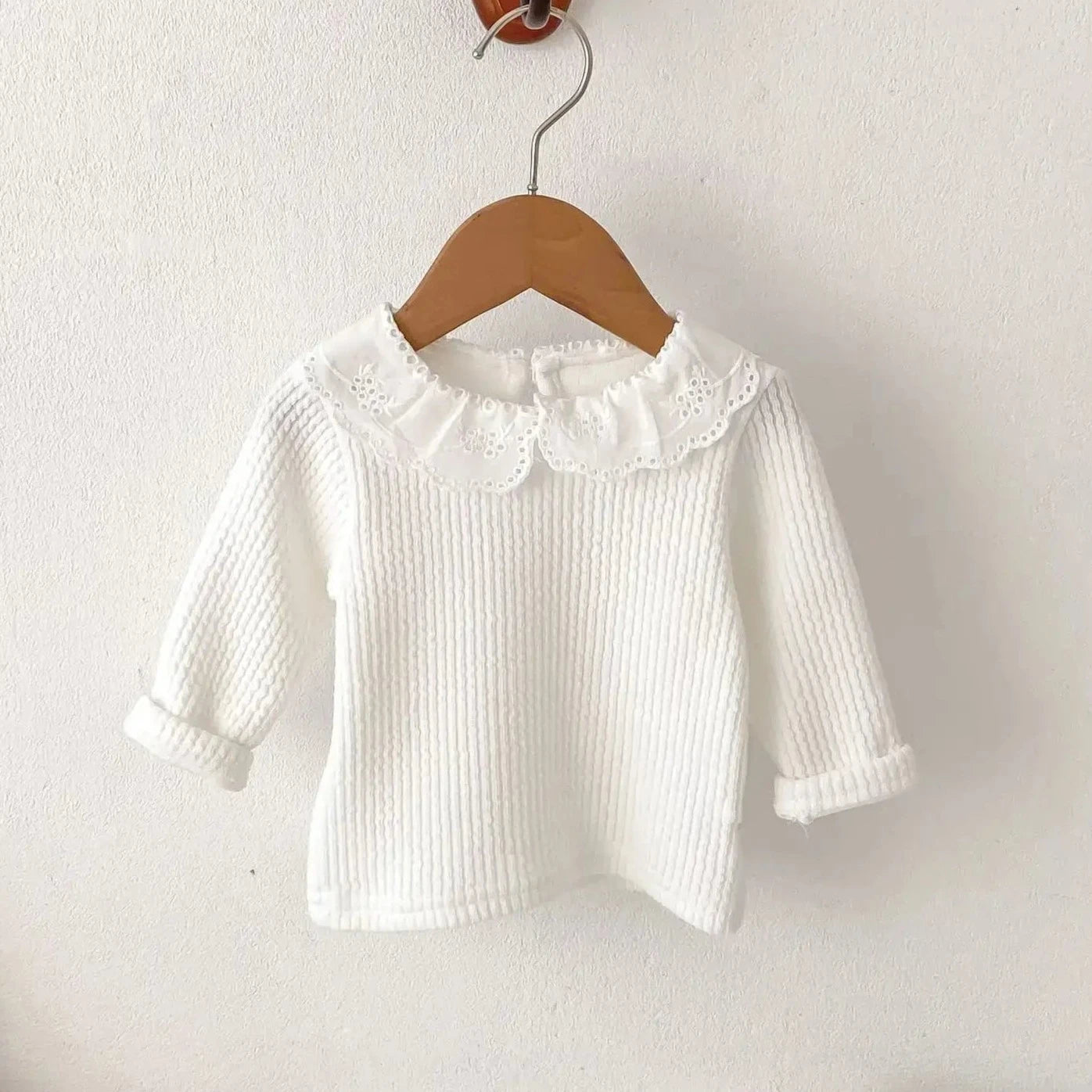 Girl's Embroidered Collar Solid Top
