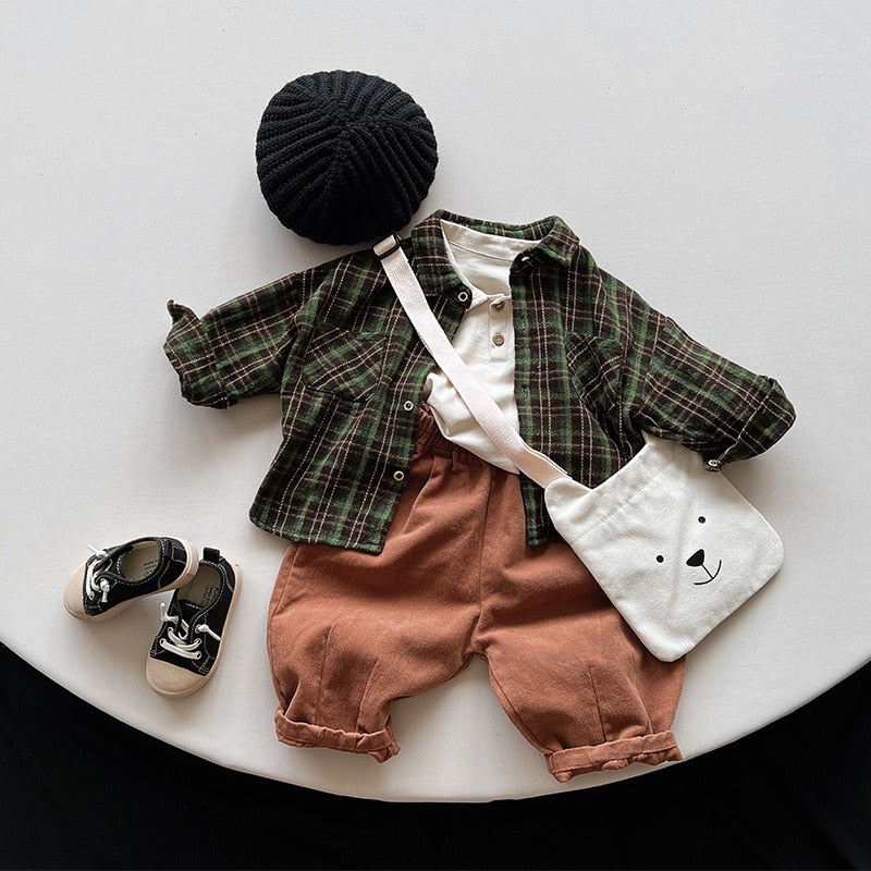Vintage Plaid Long-Sleeved Shirt