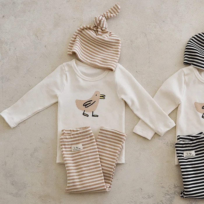 Cartoon Long-Sleeved Top, Leggings & Hat 3-Piece Set