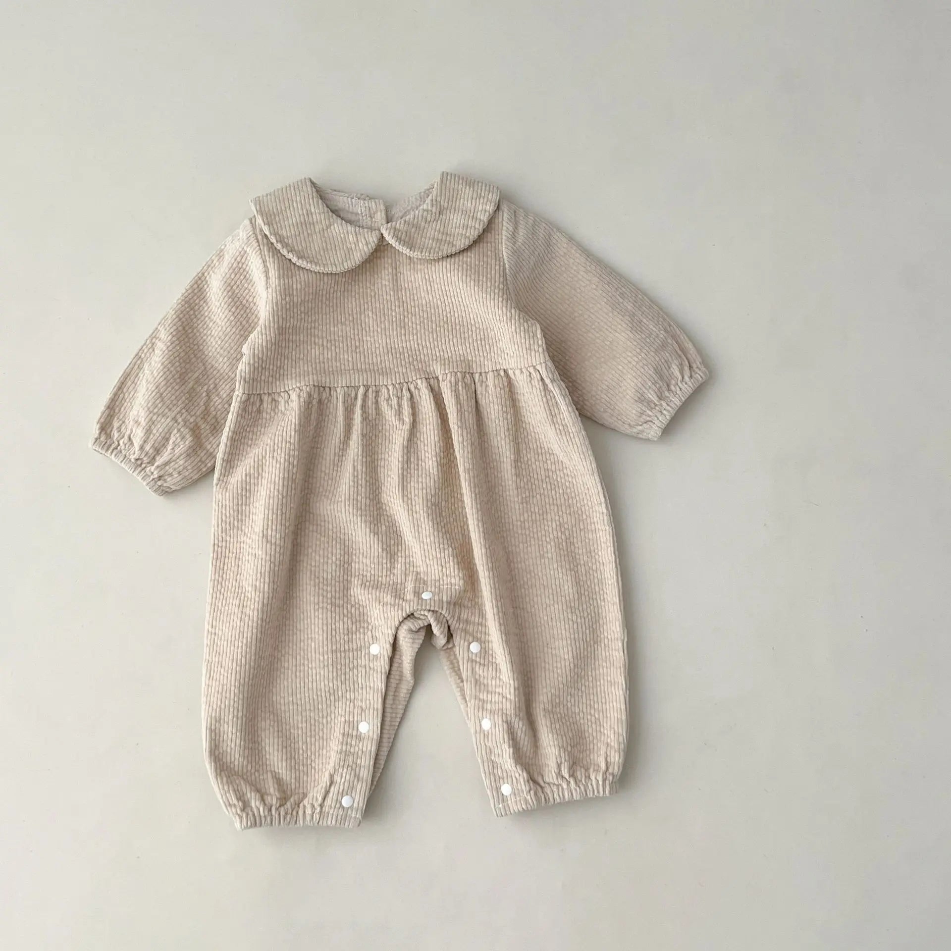 Corduroy Solid Long-Sleeved Collar Romper