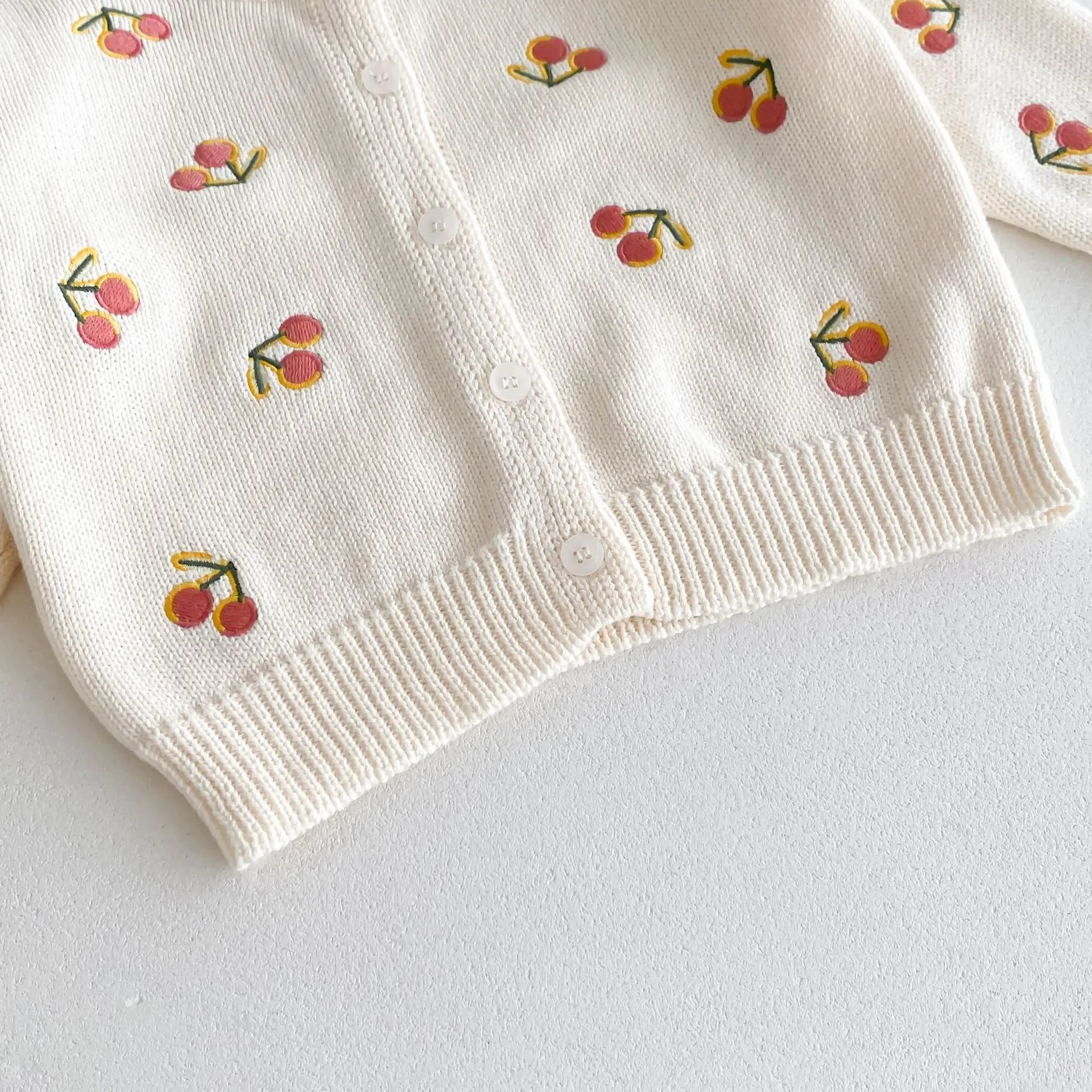 Cherry Embroidered Knit Cardigan