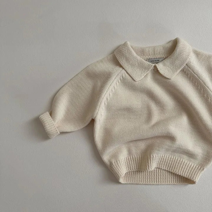 Lapel Striped Knit Sweater