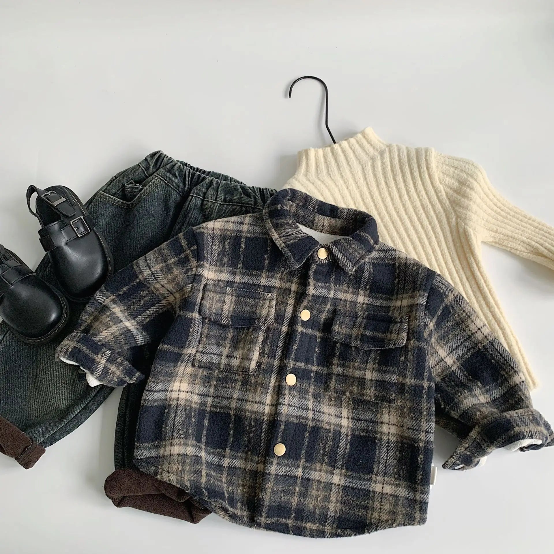 Boys Retro Plaid Fleece Shirt