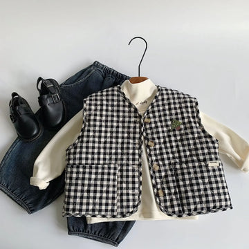 Retro Plaid Cotton Padded Vest