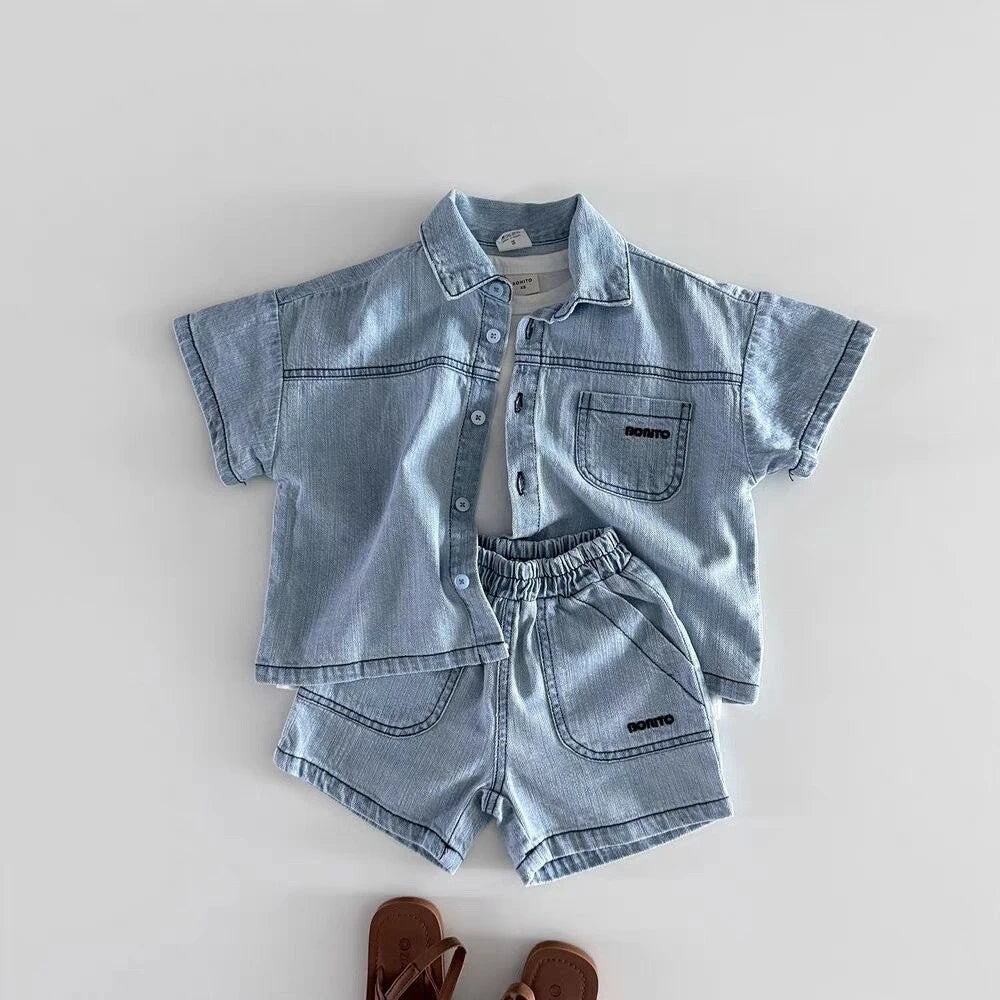 Short-Sleeve Denim Two-Piece Set