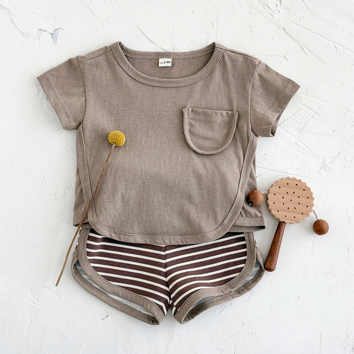 Front Pocket Top & Striped Shorts Set