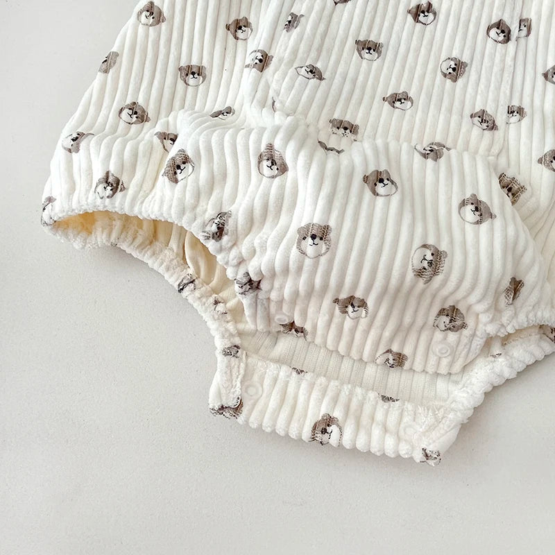 Corduroy Printed Suspender Romper