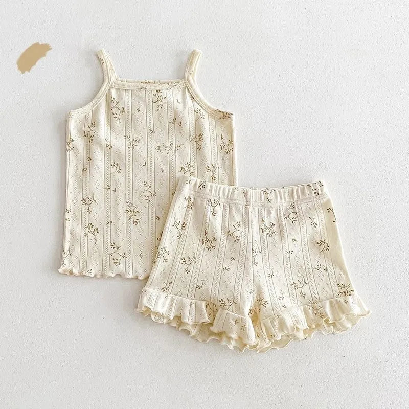 Girl's Cotton Floral Print Vest & Shorts Set