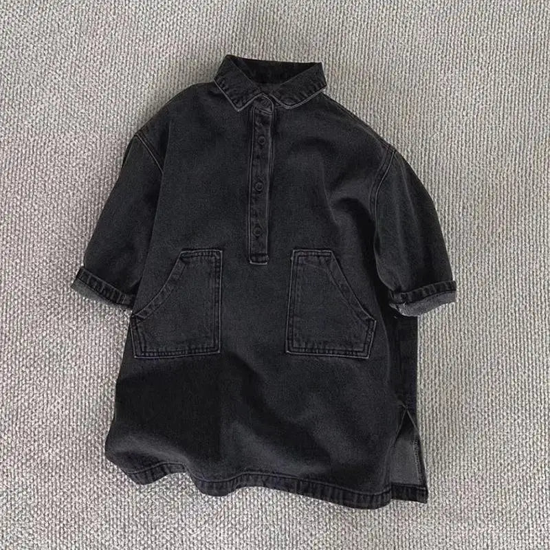 Corduroy/Denim Long Sleeve Solid Dress