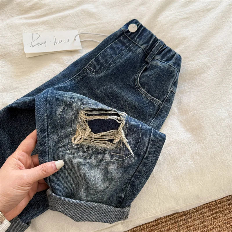 Ripped Patchwork Denim Pants