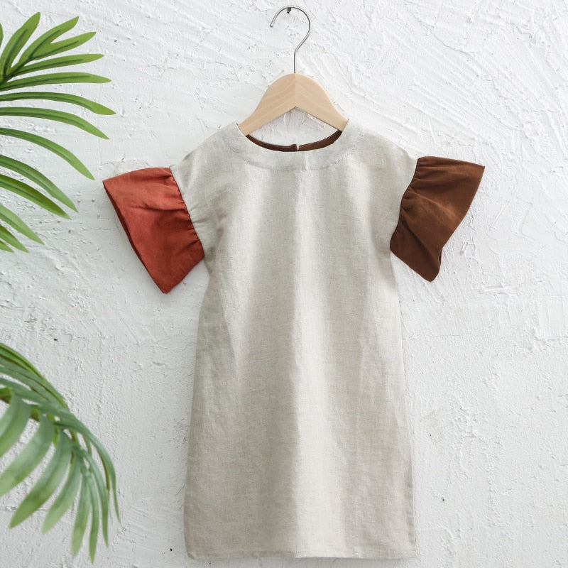 Girls Natural Linen Patchwork Outfit