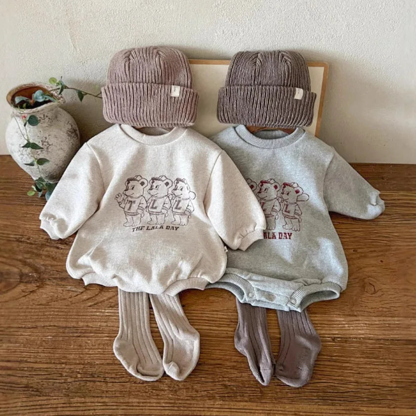 Cute Bear Print Long Sleeve Casual Romper