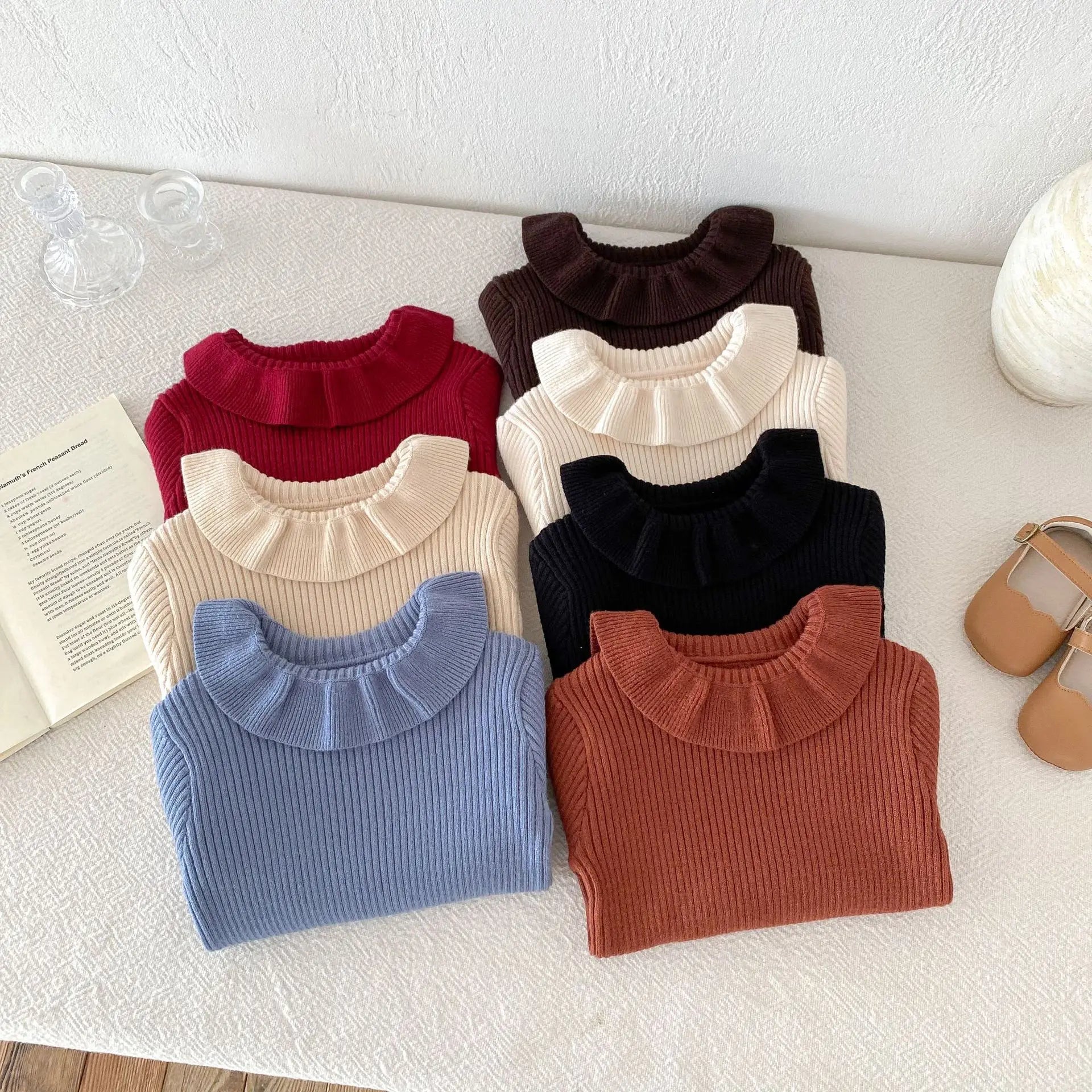 Girls' Solid Knitted Lapel Top