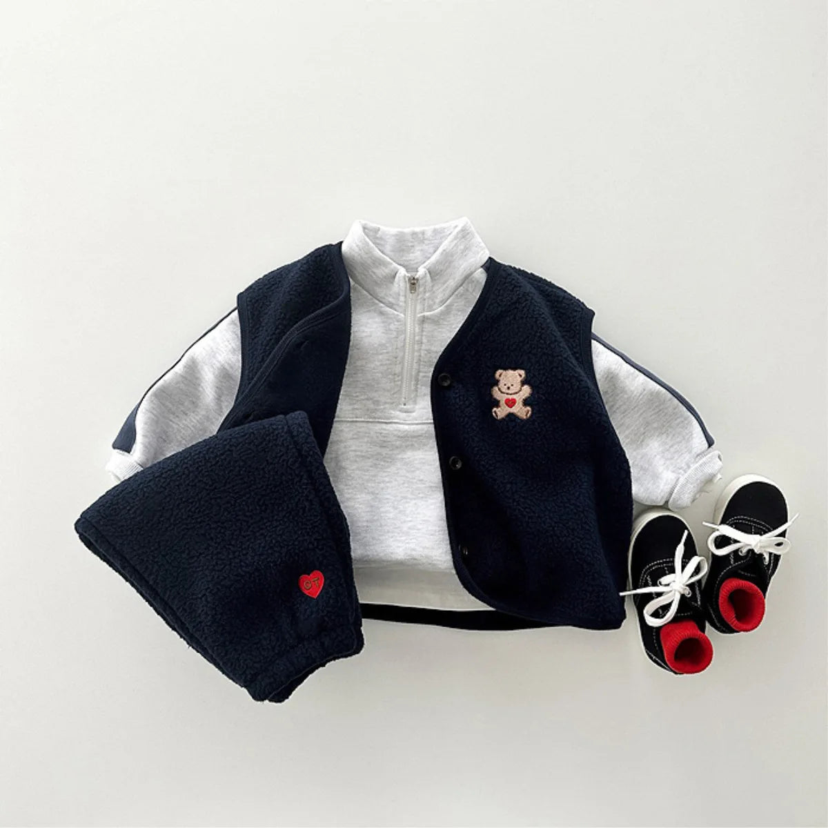 Cartoon Bear Fleece Vest & Pants Set