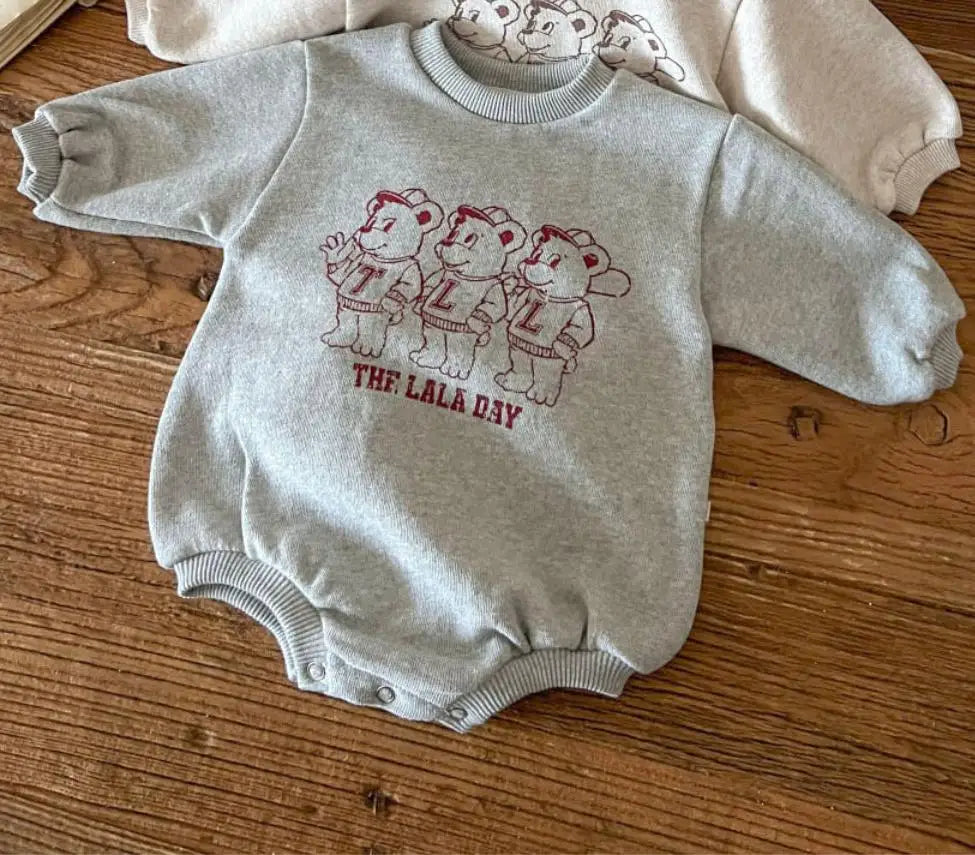 Cute Bear Print Long Sleeve Casual Romper