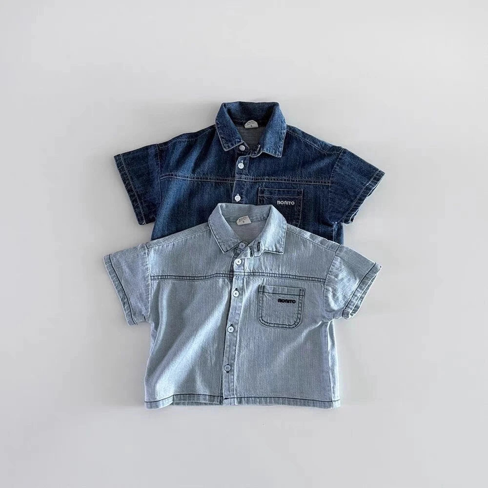 Short-Sleeve Denim Two-Piece Set
