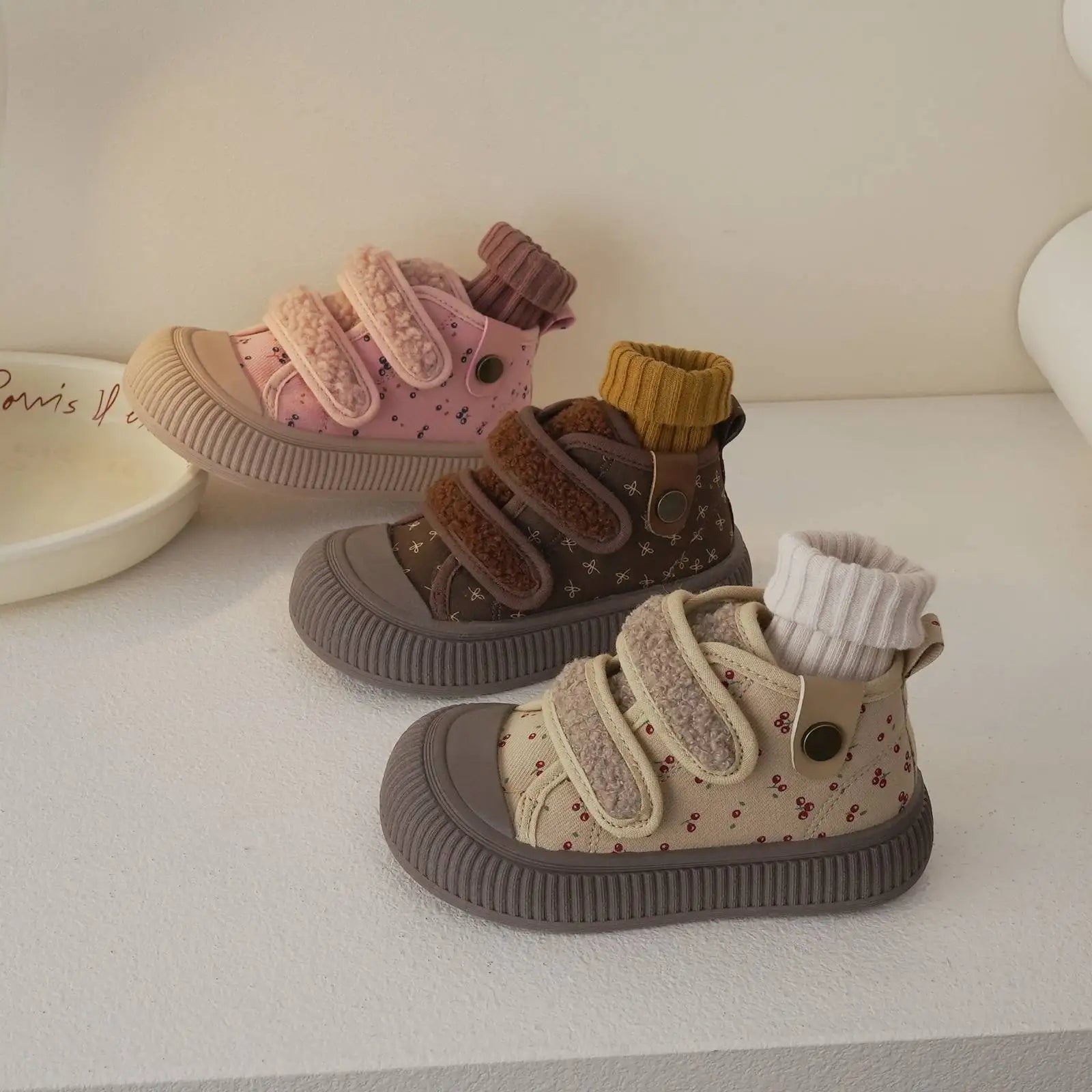 Warm Floral Print Baby Canvas Sneakers