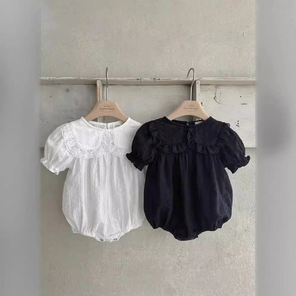 Short-Sleeved Lace Collar Onesie