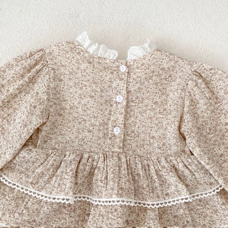 Vintage Floral Print Ruffle Onesie