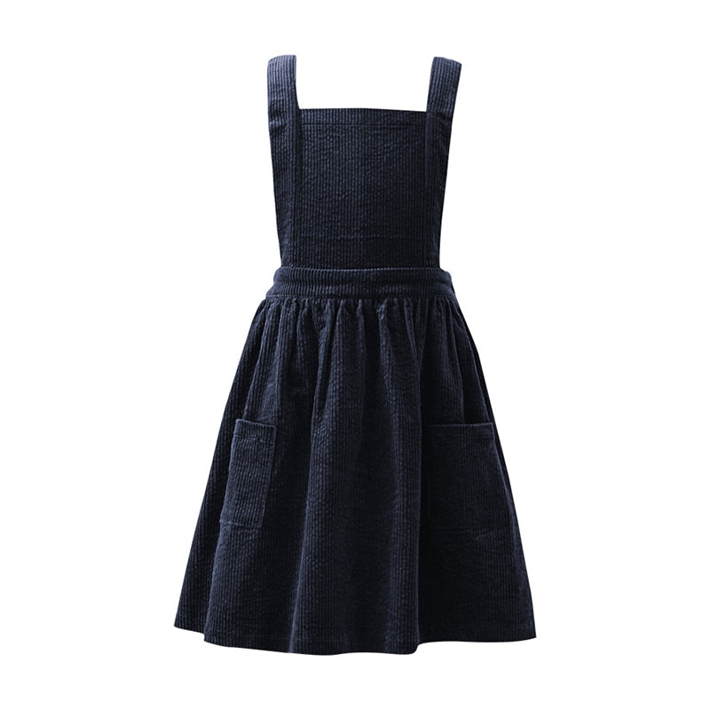 Girl's Retro Corduroy Strappy Dress