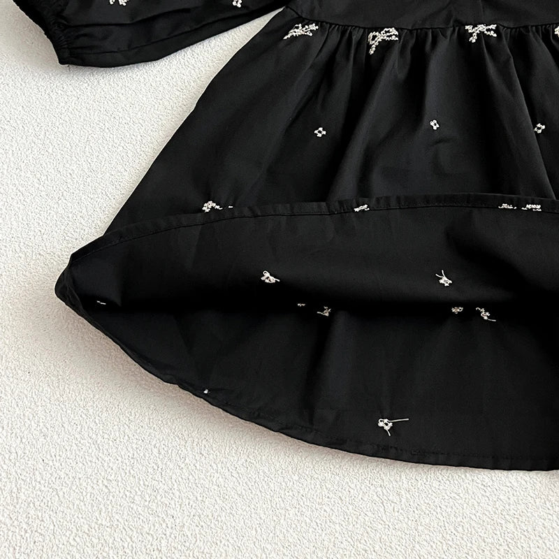 Bow-Print Collar Draped Dress