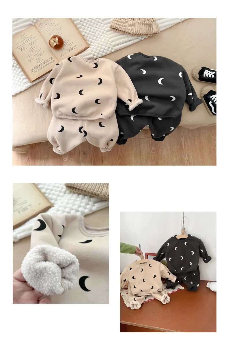 Fleece Moon Print Two-Piece Set