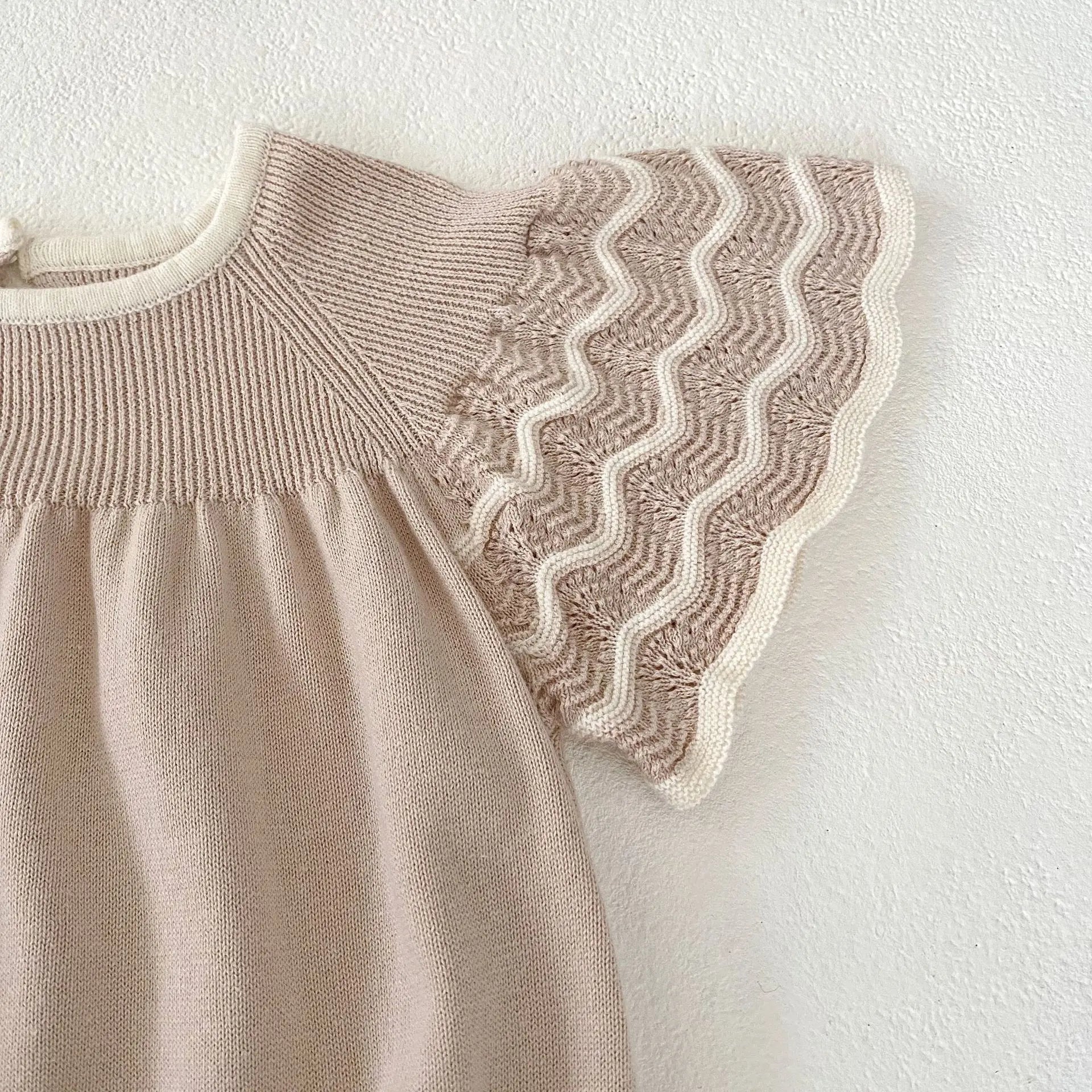 Girls Knitted Wave Striped Romper & Cap