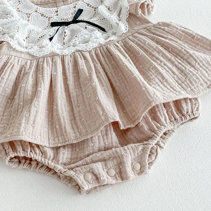Flying Sleeve Cotton Lace Onesie
