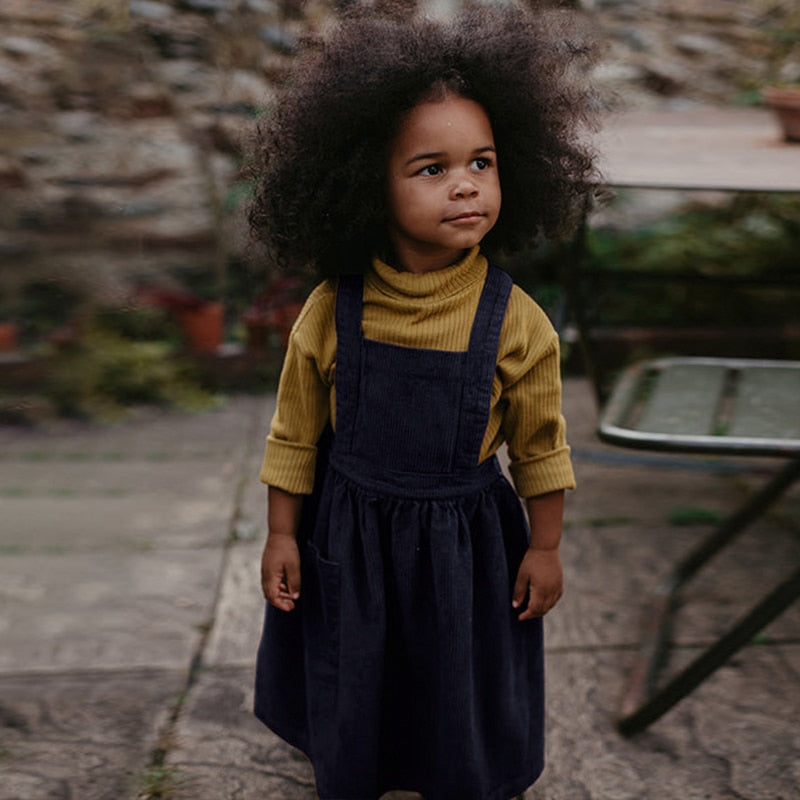 Girl's Retro Corduroy Strappy Dress