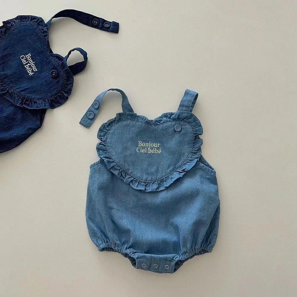 Sleeveless Denim Heart Onesie