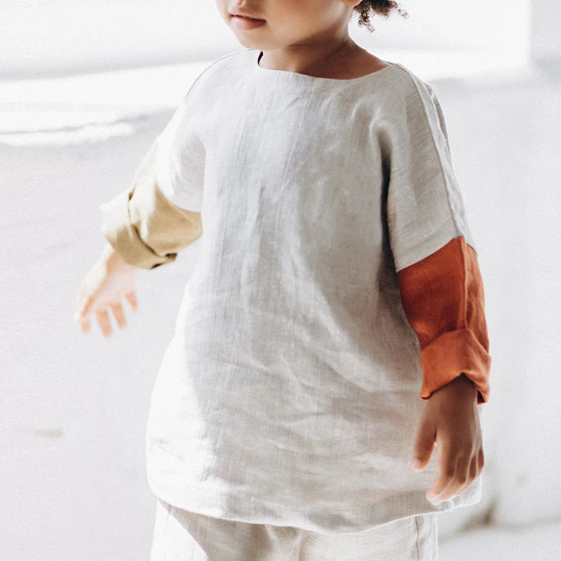 Retro Color-Block Long-Sleeved Shirt  & Pants Set