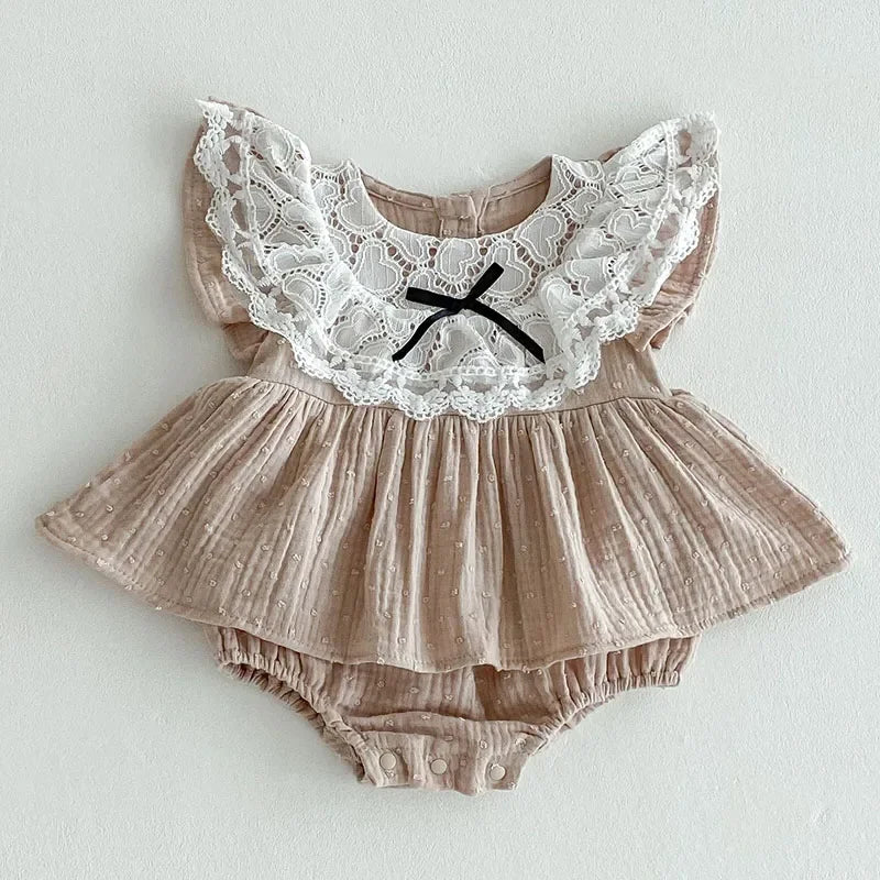 Flying Sleeve Cotton Lace Onesie