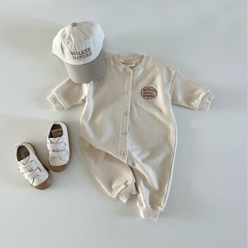 Letter Print Long-Sleeved Romper