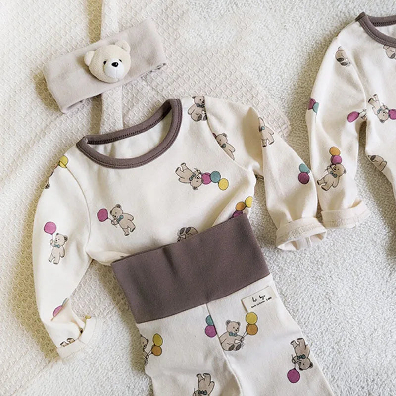 Cute Bear Print Baby Long-Sleeved Set & Onesie