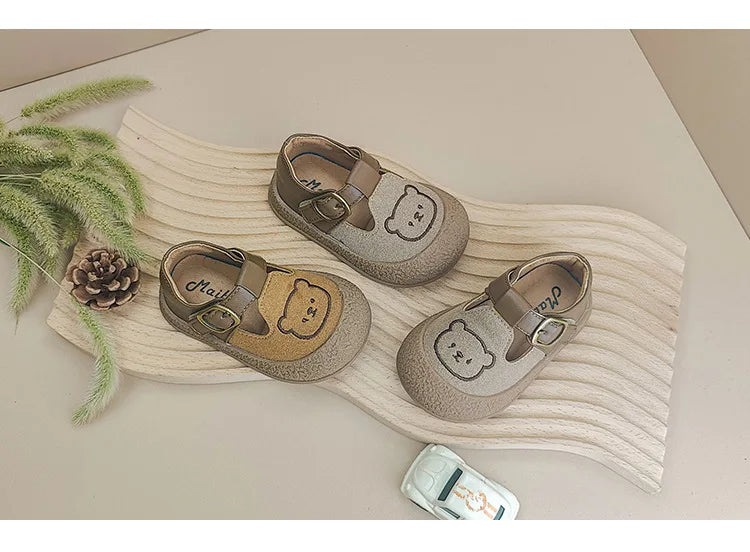 Bear Print Baby Leather Sneakers