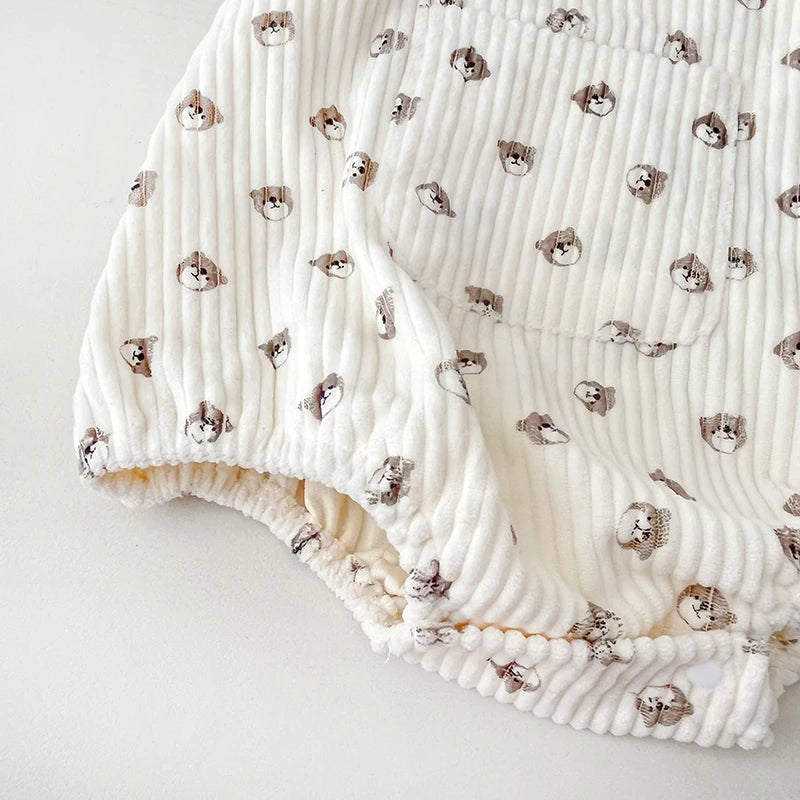Corduroy Printed Suspender Romper