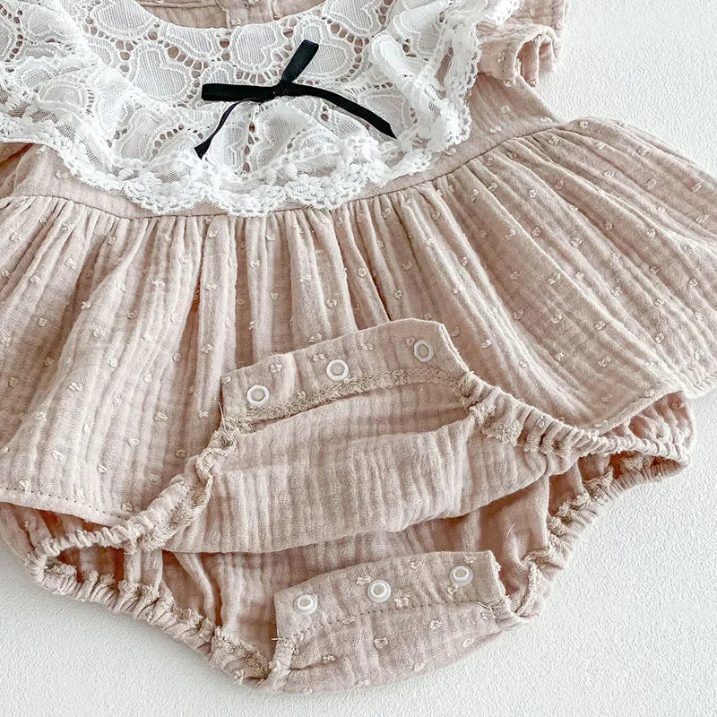 Flying Sleeve Cotton Lace Onesie