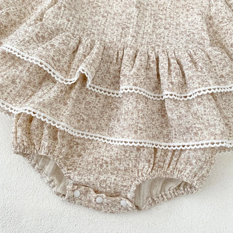 Vintage Floral Print Ruffle Onesie