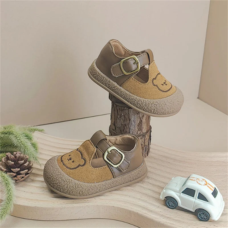 Bear Print Baby Leather Sneakers