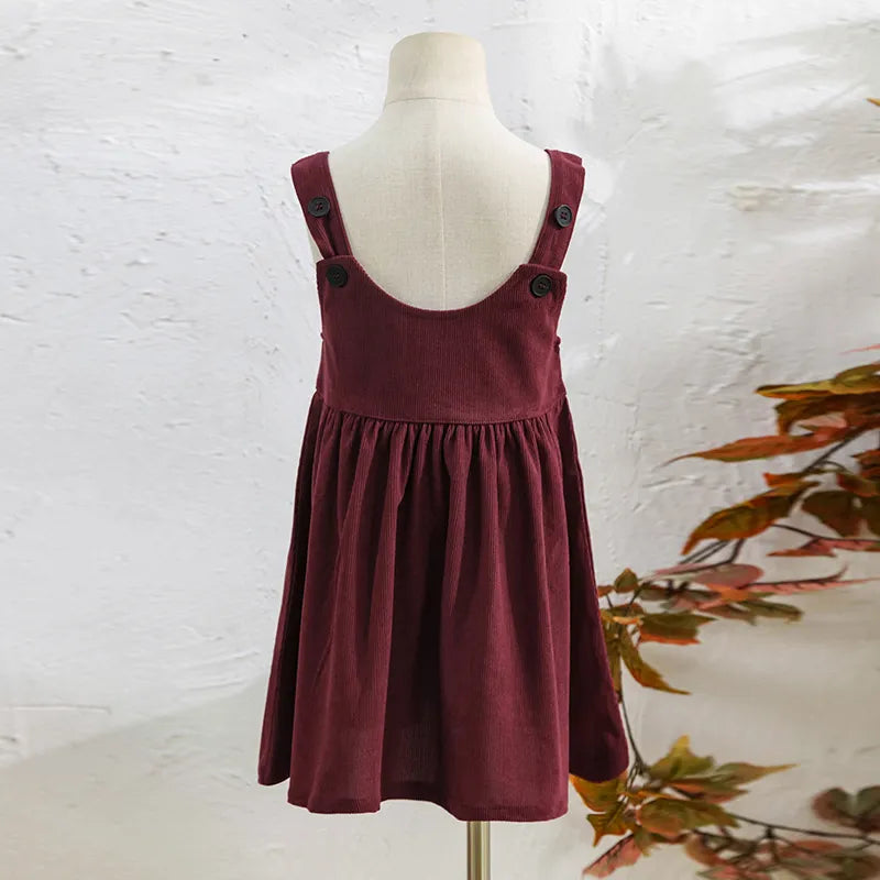 Knee-Length Corduroy Solid Dress