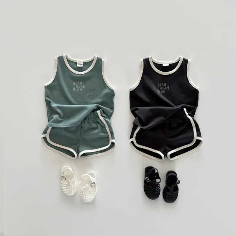 'BLAH BLAH BLAH' Cute Kids Sports Vest & Shorts Set