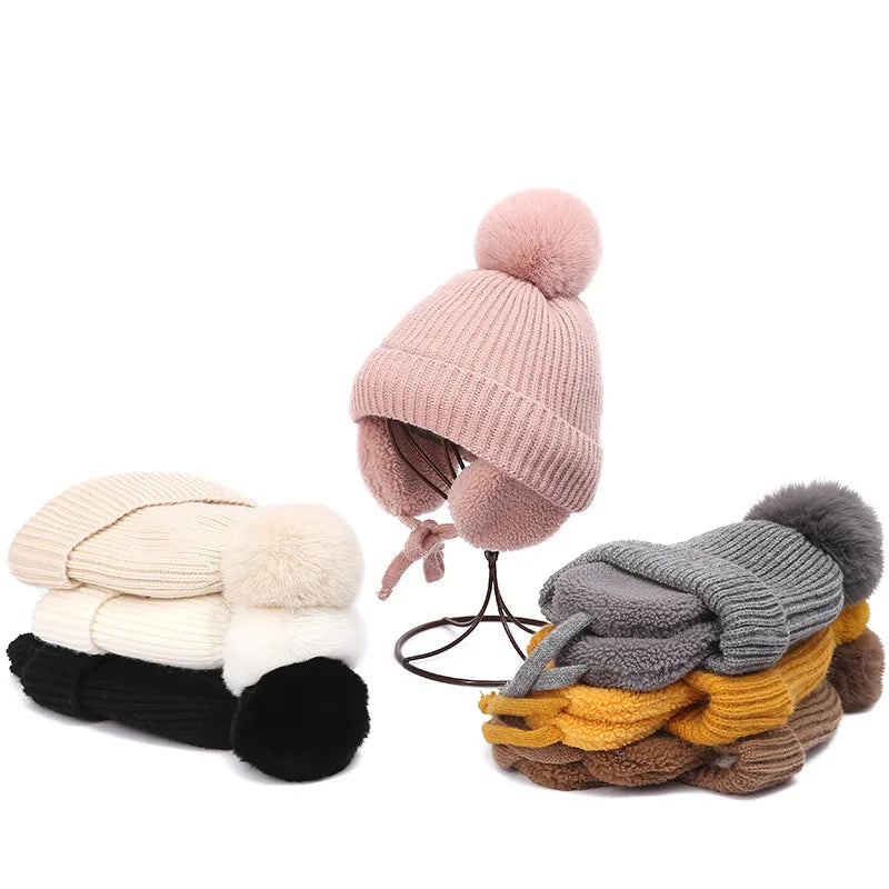 Pompom Earflap Winter Beanie