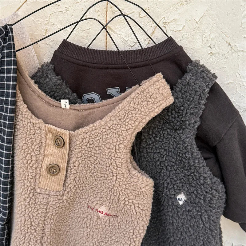 Thick Sherpa-Lined Solid Overalls for Kids