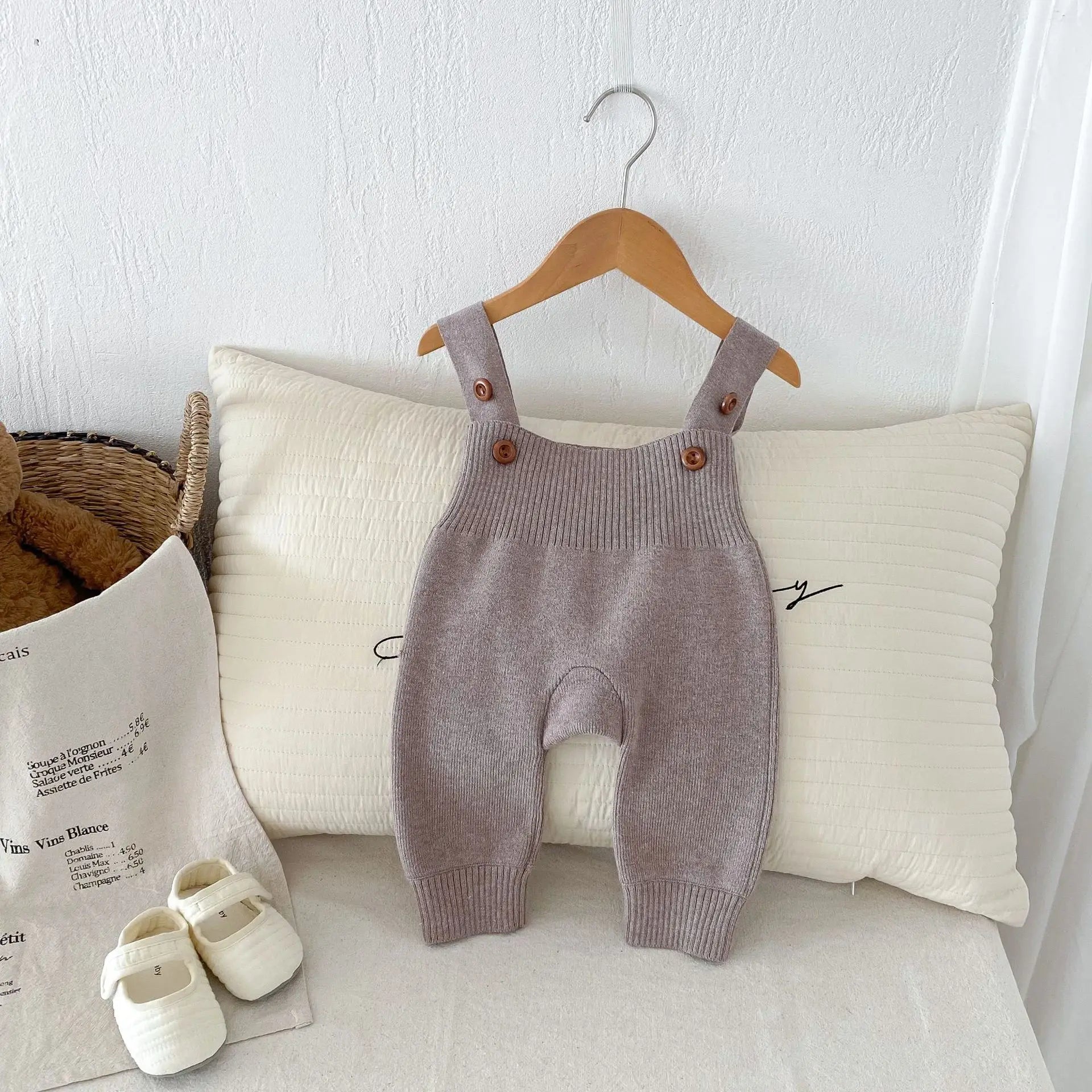 Girls Solid Knit Overalls