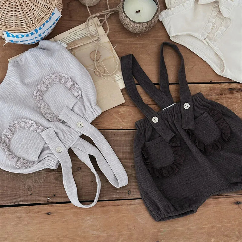 Solid Lace Overall Shorts